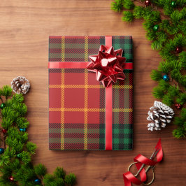 可愛い緑の赤いパターンの格子模様クリスマス ラッピングペーパー