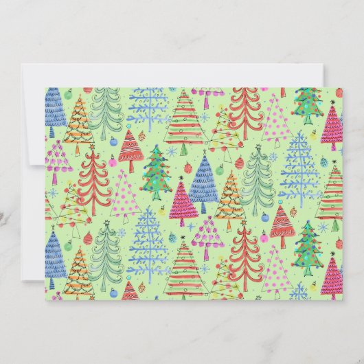 可愛い緑の赤い青のクリスマスツリーファミリーフォト シーズンカード (裏面)