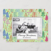 可愛い緑の赤い青のクリスマスツリーファミリーフォト シーズンカード (正面/裏面)