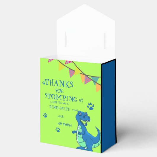 可愛い緑の青い恐竜をテーマにした誕生日のお願い箱 フェイバーボックス (オープン)