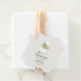 可愛い緑の黄色い恐竜ハッチン卵メッセージカード フェイバータグ