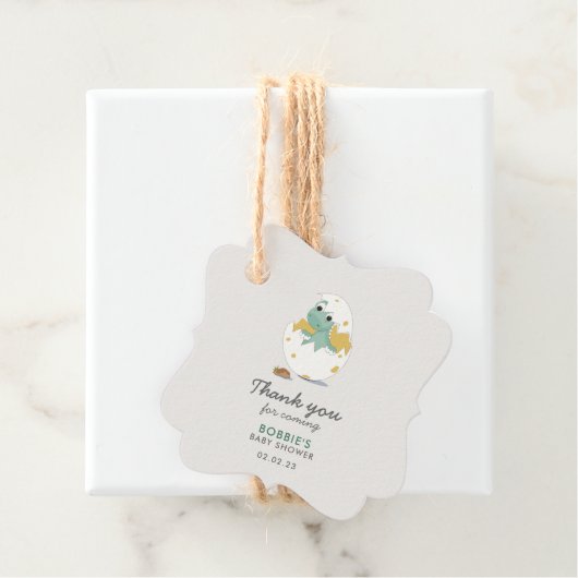 可愛い緑の黄色い恐竜ハッチン卵メッセージカード フェイバータグ (インサイチュ)