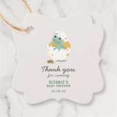 可愛い緑の黄色い恐竜ハッチン卵メッセージカード フェイバータグ (正面)
