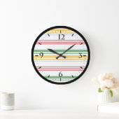 可愛い緑の黄色ストライプ色 ラージ壁時計 (ホーム)