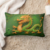 可愛い緑中国の金龍新年枕 ランバークッション (ブランケット)