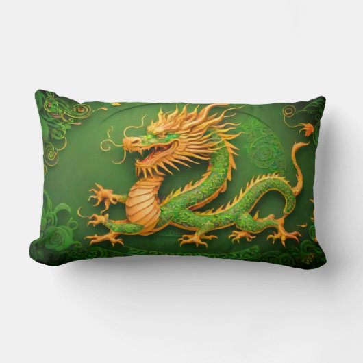 可愛い緑中国の金龍新年枕 ランバークッション (正面)