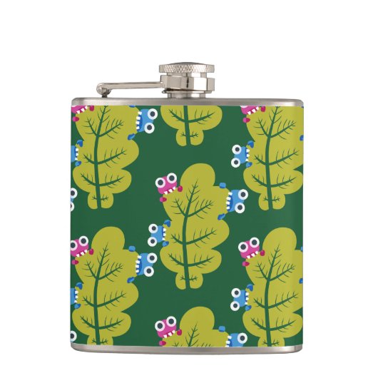 可愛い緑葉の模様 フラスク (正面)