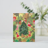 可愛い緑飾のクリスマスツリーの子供たちHolid シーズンポストカード (スタンド正面)