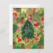 可愛い緑飾のクリスマスツリーの子供たちHolid シーズンポストカード (正面/裏面)