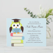 可愛い緑/青フクロウ|卒業パーティー招待状 招待状 (スタンド正面)