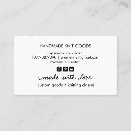 可愛い編み物事業と編み物指導 名刺 (裏面)