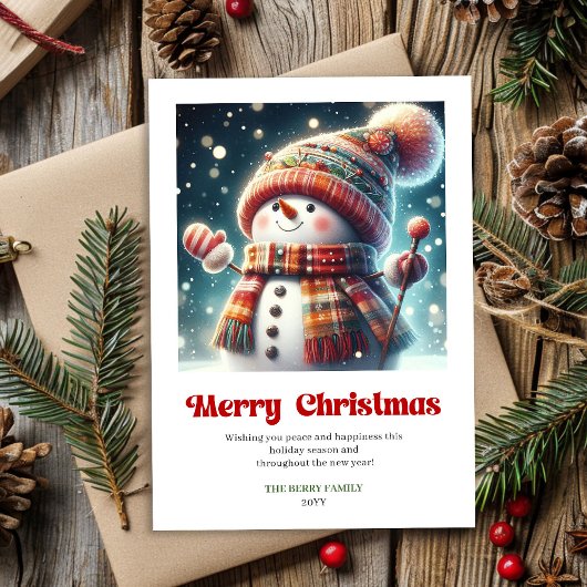 可愛い編集可能なキャラクター・スノーマンのクリスマス水彩画 シーズンカード