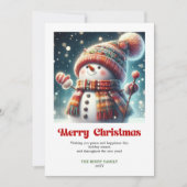 可愛い編集可能なキャラクター・スノーマンのクリスマス水彩画 シーズンカード (正面)