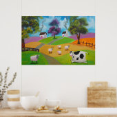 可愛い羊と牛のフォーク絵画ズバイGordon Bruce ポスター (キッチン)
