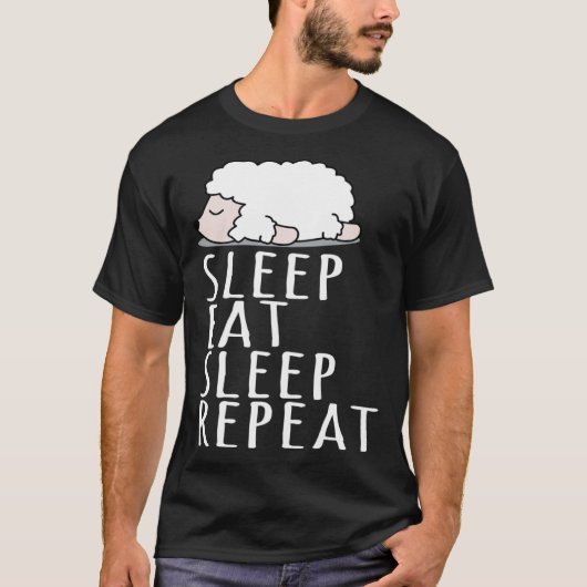 可愛い羊の睡眠リピ食べーことわざのナイトドレス Tシャツ (正面)