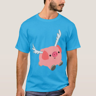 可愛い翼の付いた漫画の豚Tシャツ Tシャツ