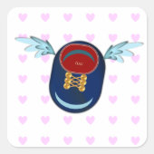 可愛い翼の靴の漫画&ピンクのハート スクエアシール (正面)