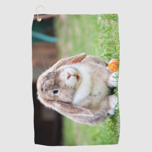 可愛い耳の垂れたウサギ ゴルフタオル (正面)