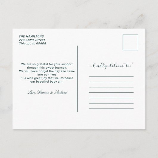 可愛い脚本写真クリスマス誕生発表 シーズンポストカード (裏面)