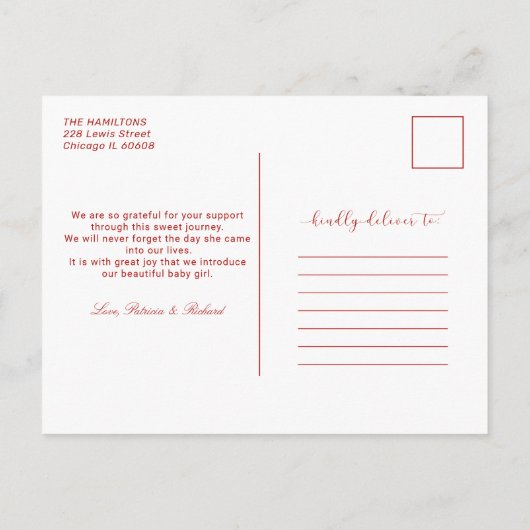 可愛い脚本写真クリスマス誕生発表 シーズンポストカード (裏面)