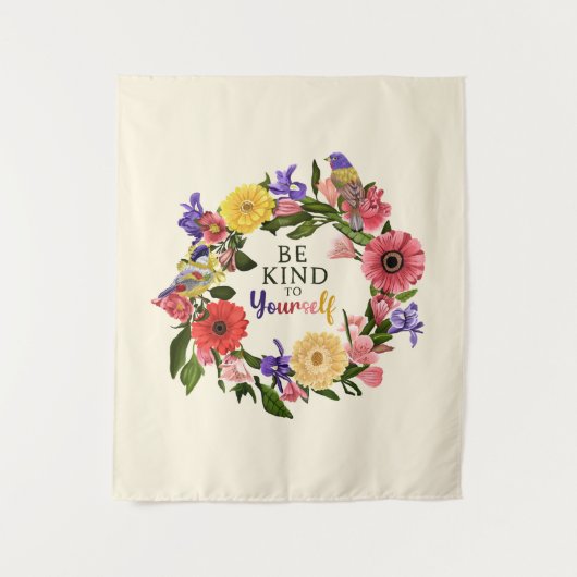 可愛い自分に優しいセルフラブフローラ引用文 タペストリー (正面)