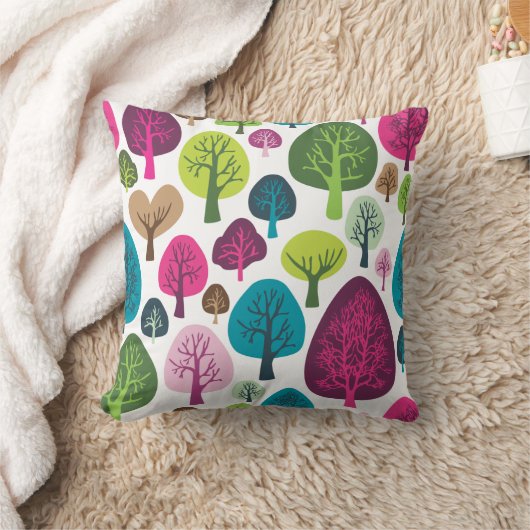 可愛い自然ツリーフラワーレトロ柄 クッション (ブランケット)