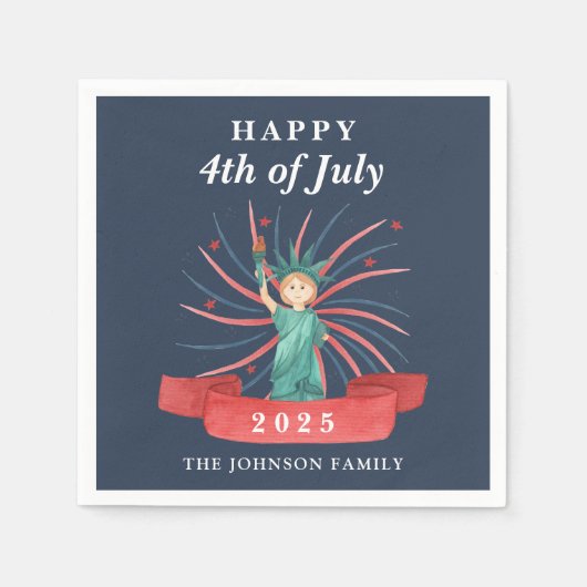 可愛い自由の女神7月4日 スタンダードカクテルナプキン (正面)