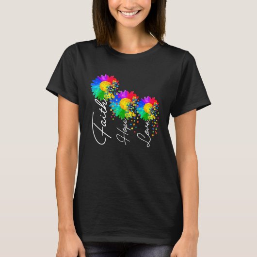 可愛い自閉症啓発 コスチューム パズル デイジー 花 Tシャツ (正面)