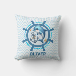 可愛い航海のイルカと船車のいかり クッション