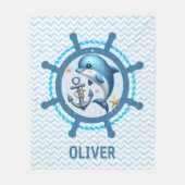 可愛い航海のイルカと船車のいかり フリースブランケット (正面)