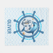 可愛い航海のイルカと船車のいかり フリースブランケット (正面(横))