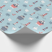 可愛い航海のクマやカモメ、ライトハウス青 ラッピングペーパー (角)