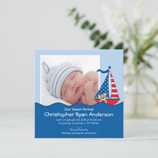 可愛い航海の帆船男の赤ちゃん写真発表 案内状 (スタンド正面)