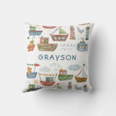 可愛い航海の水の色のボート男の赤ちゃん追加の名前 クッション (裏面)