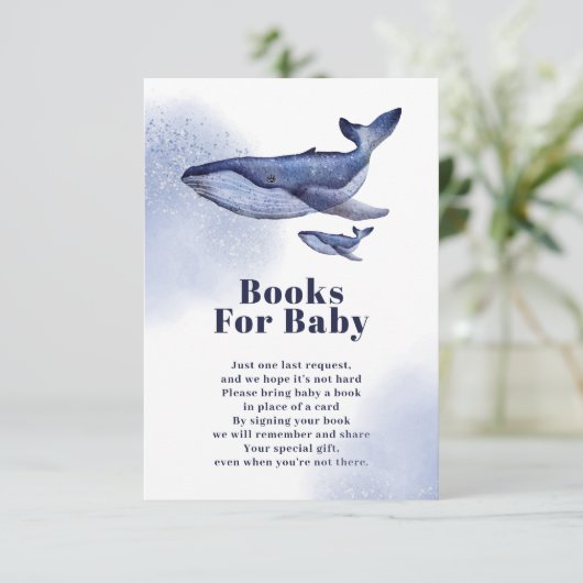 可愛い航海の青いクジラの水彩絵本ベビー エンクロージャーカード (スタンド正面)