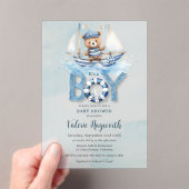 可愛い航海の青いボートテディベア男の子ベイビーシャワー アクリル招待状 (インサイチュ (ポータブル))