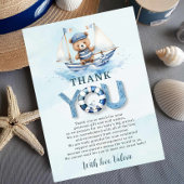 可愛い航海の青いボートテディベア男の子ベイビーシャワー サンキューカード