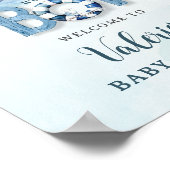 可愛い航海の青いボートテディベア男の子ベイビーシャワー ポスター (角)