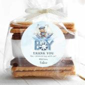 可愛い航海の青いボートテディベア男の子ベイビーシャワー ラウンドシール