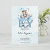 可愛い航海の青いボートテディベア男の子ベイビーシャワー 招待状 (スタンド正面)