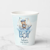 可愛い航海の青いボートテディベア男の子ベイビーシャワー 紙コップ (正面)