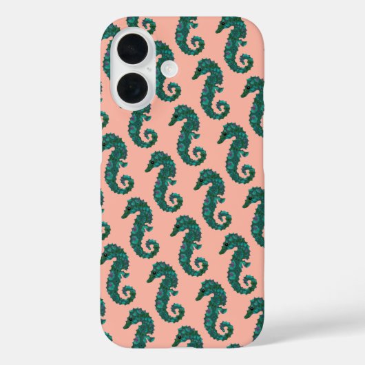 可愛い航海風ターコイズ&コーラルシー・ホース柄 Case-Mate iPhoneケース (裏面)