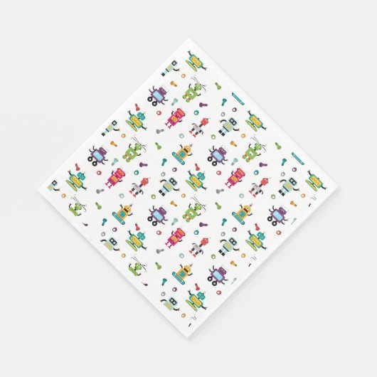 可愛い色数々ののロボット子供ロボット誕生日パーティー スタンダードランチョンナプキン (角)