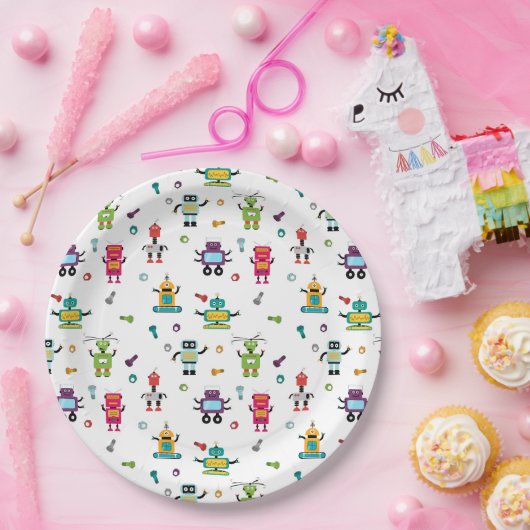 可愛い色数々ののロボット子供ロボット誕生日パーティー ペーパープレート (パーティー)