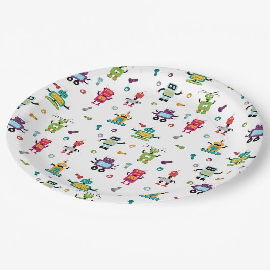 可愛い色数々ののロボット子供ロボット誕生日パーティー ペーパープレート (アングル)