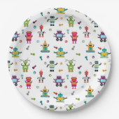 可愛い色数々ののロボット子供ロボット誕生日パーティー ペーパープレート (正面)