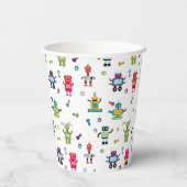 可愛い色数々ののロボット子供ロボット誕生日パーティー 紙コップ (裏面)