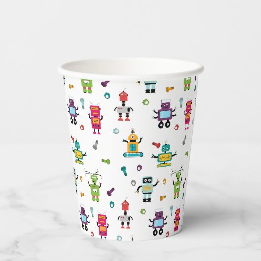 可愛い色数々ののロボット子供ロボット誕生日パーティー 紙コップ (裏面)