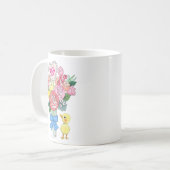 可愛い花とアヒルの赤ちゃん ママへのギフト コーヒーマグカップ (正面左)