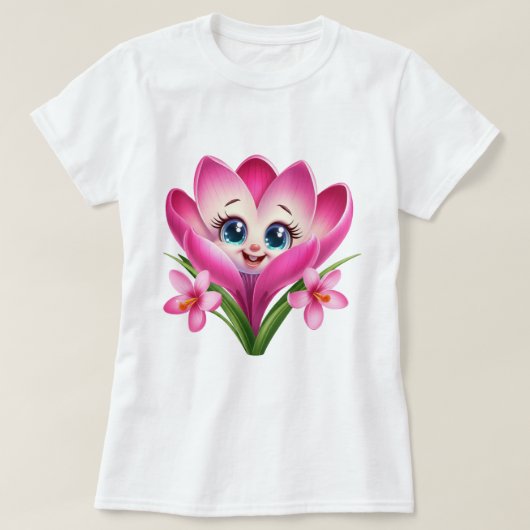 可愛い花のレディースベーシックTシャツ Tシャツ (デザイン正面)